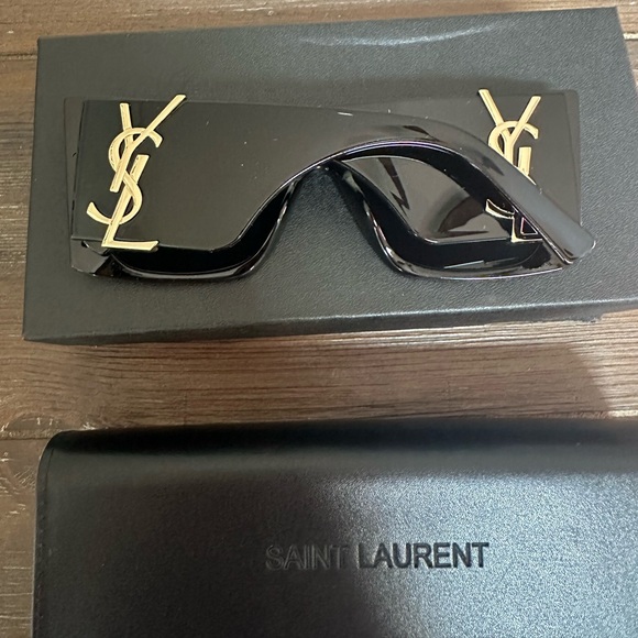 NEW Saint Laurent Glossy Black Sunglasses YSL Logo - Picture 1 of 6
